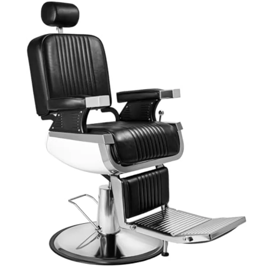 

Heavy Duty Reclining Barber Chair with Headrest and Supports up to 500lbs and 360 Degrees Rolling Swivel, Professional Vintage