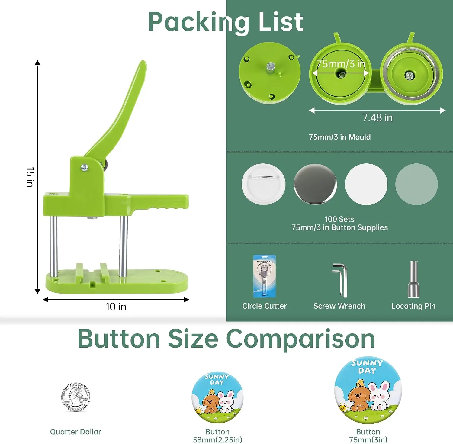 Button Maker Machine, 75mm(3 inch) DIY Pin Button Maker Press Machine Kit, Badge Button Press Machine Pin Maker Machine with Fre