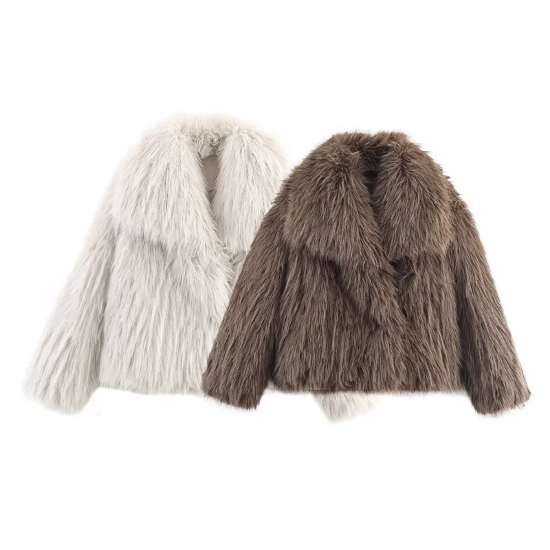 

Новое женское пальто 2025 года, осеннее стильное однотонное пальто из искусственного меха с длинными рукавами, простое теплое пальто, легкое, роскошное, модное, индивидуальное, универсальное