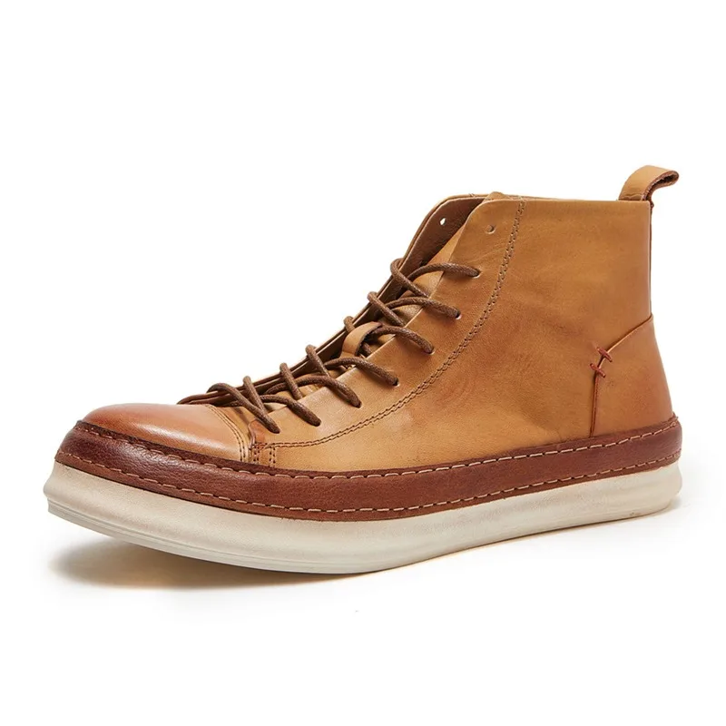 

Designer Luxury High-Top Boots Men's Shoes Genuine Leather Outdoor Casual Lace Up Sport Ankle Boots Male Work Hiking Sneakers