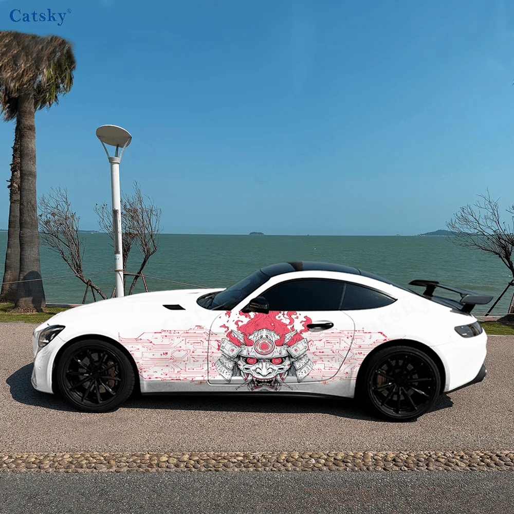 

Horror Samurai Mask Flame Car Vinyl Wraps Decal Self-adhesive PVC Sticker Suitable for Trucks SUV Decor Auto Accessories Gift