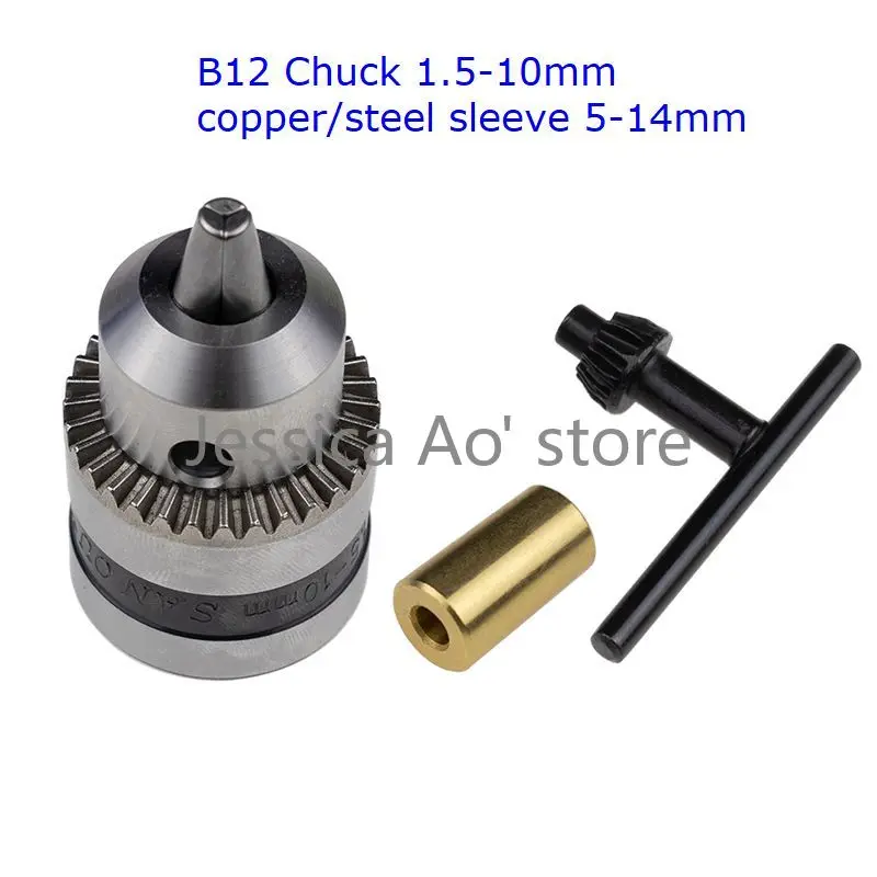 1.5-10mm B12 Chuck Electric Drill Chuck Table Saw Mill Clamping Head with 5-14mm Copper Steel Sleeve Removable Tool Parts