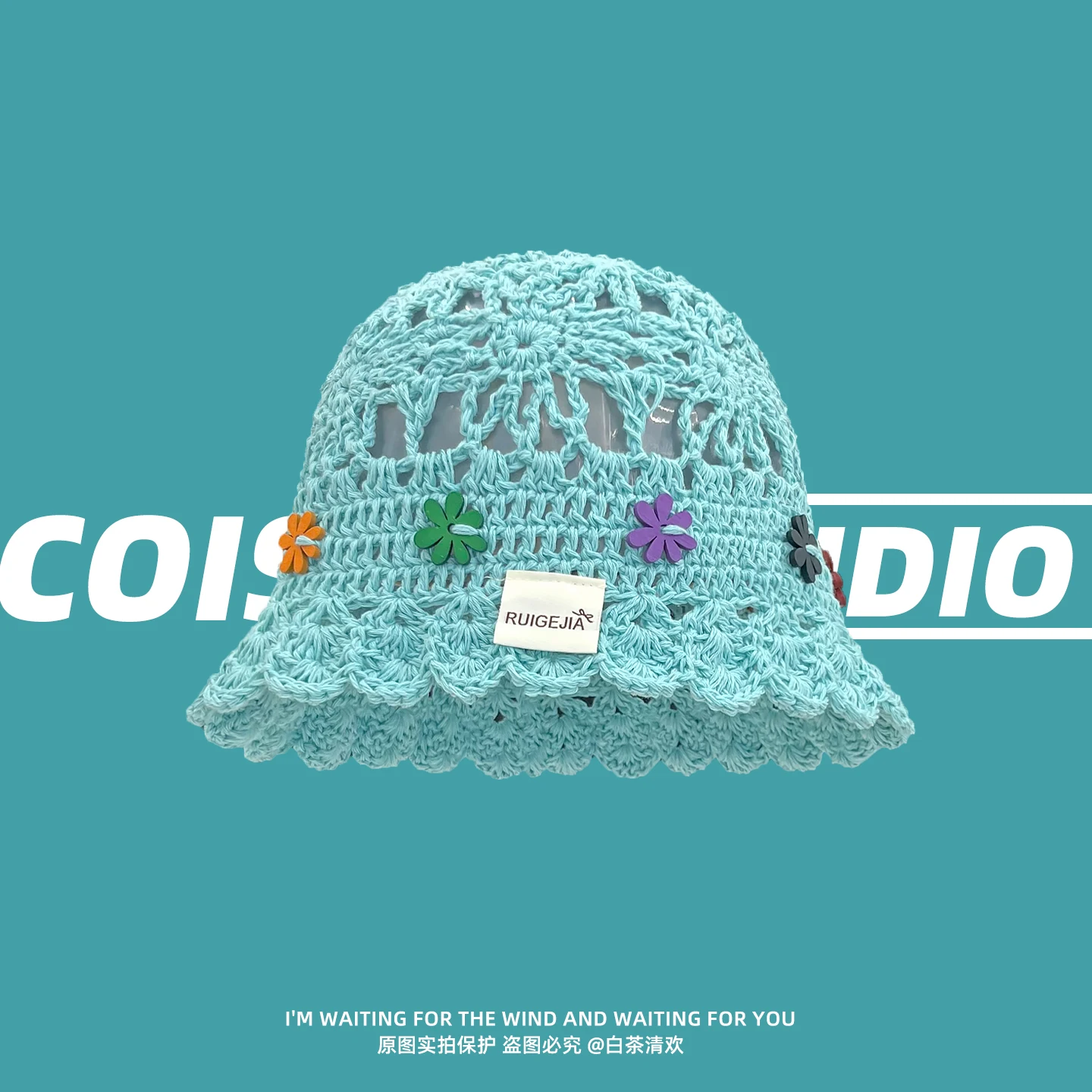 

Literary Retro Color Flower Knitted Crochet Hollow Fisherman's Hat Women Spring Summer Light Breathable Gentle Sweet Bucket Hat