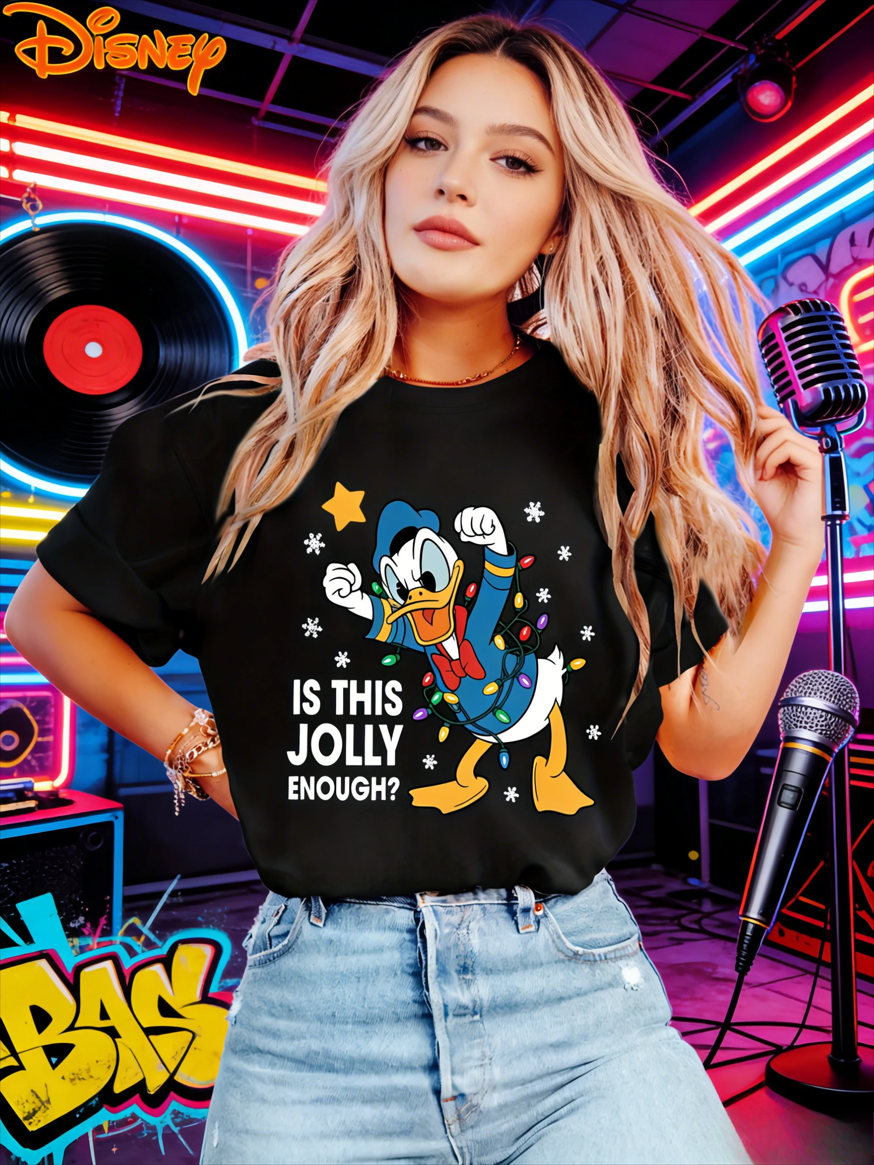 Disney Is This Jolly_ Donald Duck Christmas T Shirt Vintage Women Men Cotton Tee Short Sleeve O-Neck Casual Oversize for Holiday