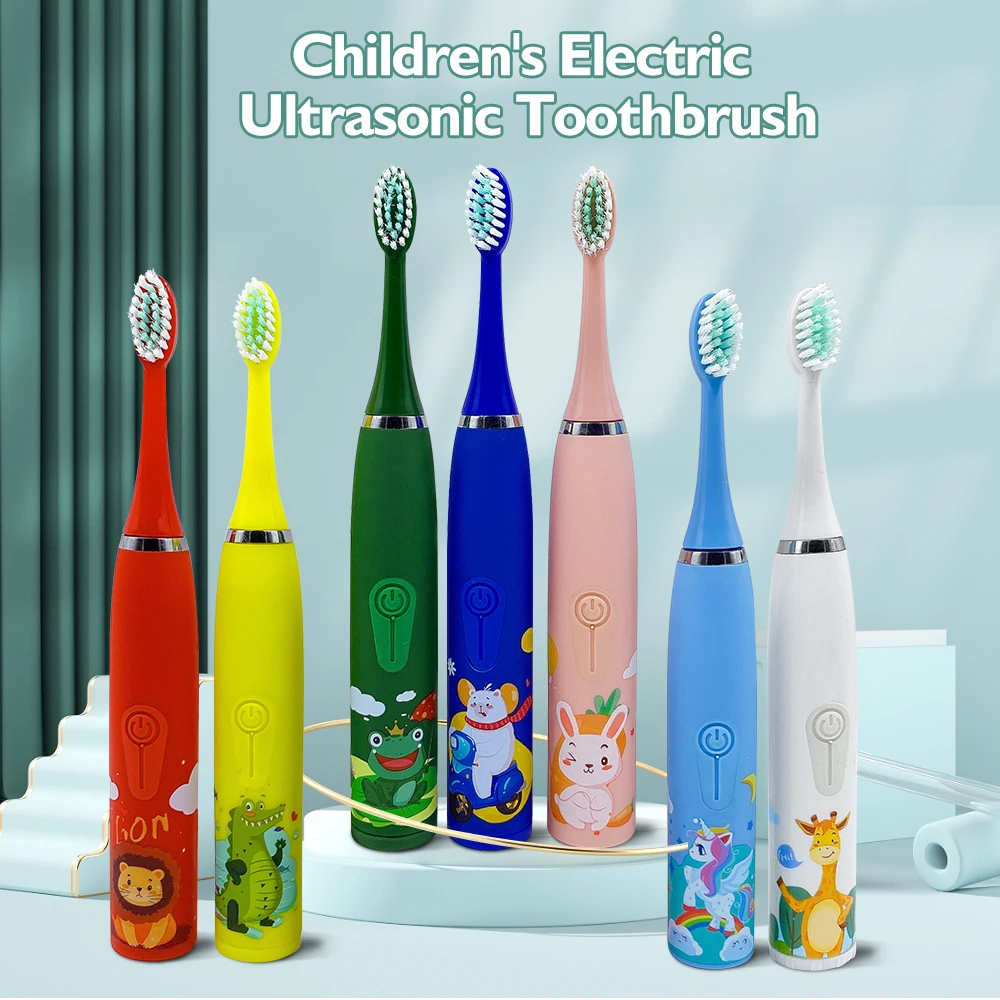 Children's Electric Toothbrush Sonic Cleaning Children's Cartoon Children's Belt Replacement Toothbrush Head Cartoon Pattern