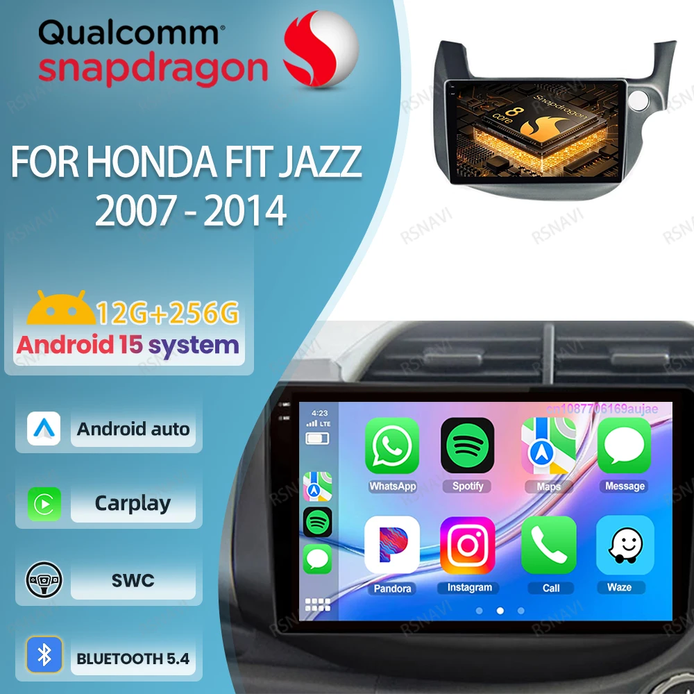 

Автомобильный радиоприемник Android 15 для Honda Fit Jazz 2007-2014, авторадио DSP 4G LTE DVD, беспроводной Carplay, авто головное устройство, навигация Qualcomm