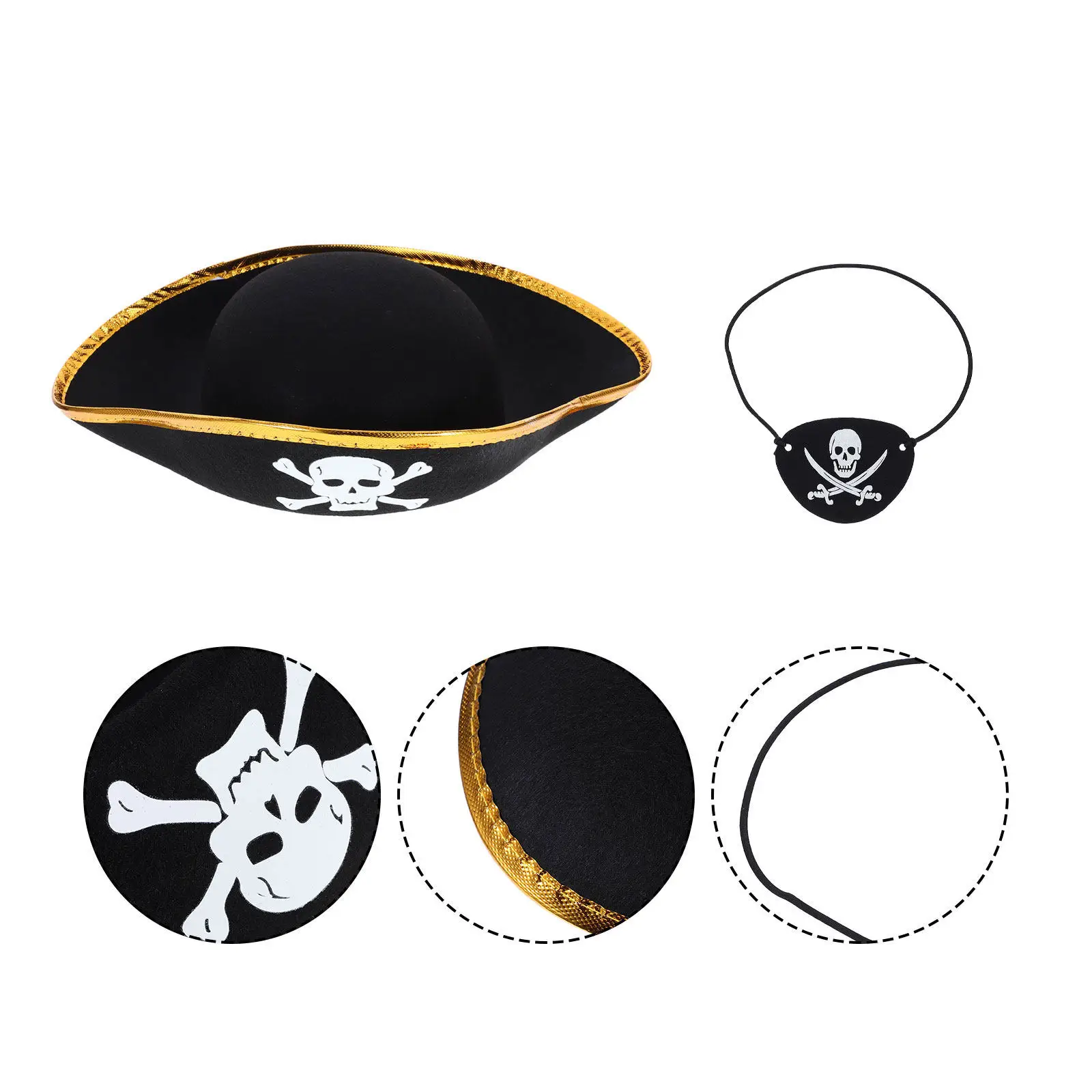2Pcs Pirate Headwear Set Classic Skull Hat Fit Eye Patch Versatile Costume Accessories for Cosplay