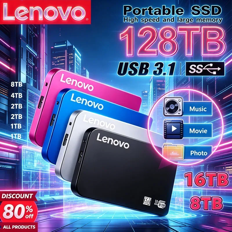 

Lenovo 256TB SSD High-speed SSD USB 3.0 Enclosure Mobile Hard Drive Cases for SSD External Storage HDD Box With USB3.0 Cable ABS