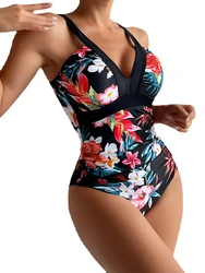 Moda stampa costumi da bagno donna 2024 vita alta 1 pezzo Bikini Set stretto Sexy Backless costumi da bagno per nuoto, Fitness, vacanza in spiaggia