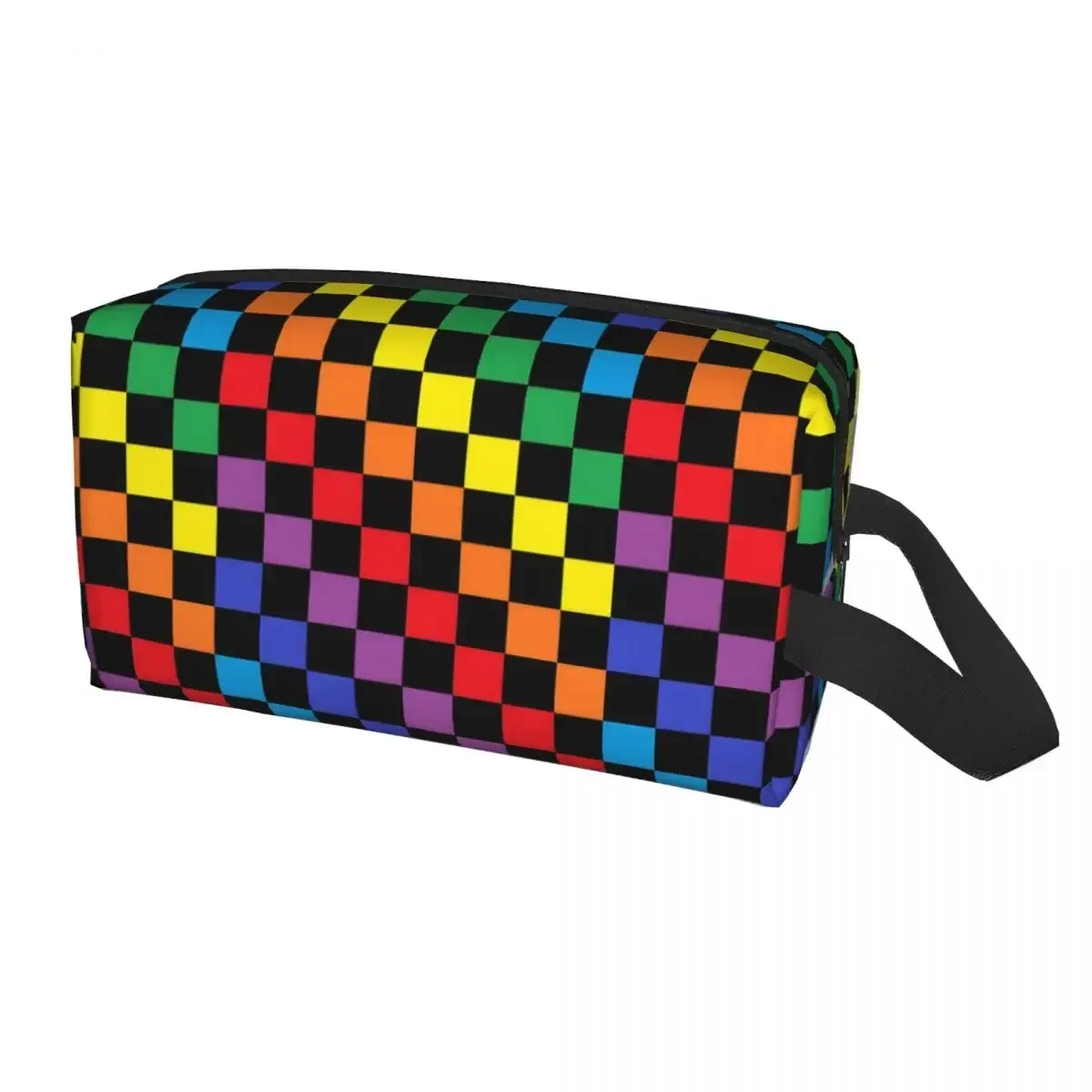 Rainbow Squares Pattern Checkered Cosmetic Bag Women Large Capacity Makeup Case Beauty Storage Toiletry Bags Doop Kit Box