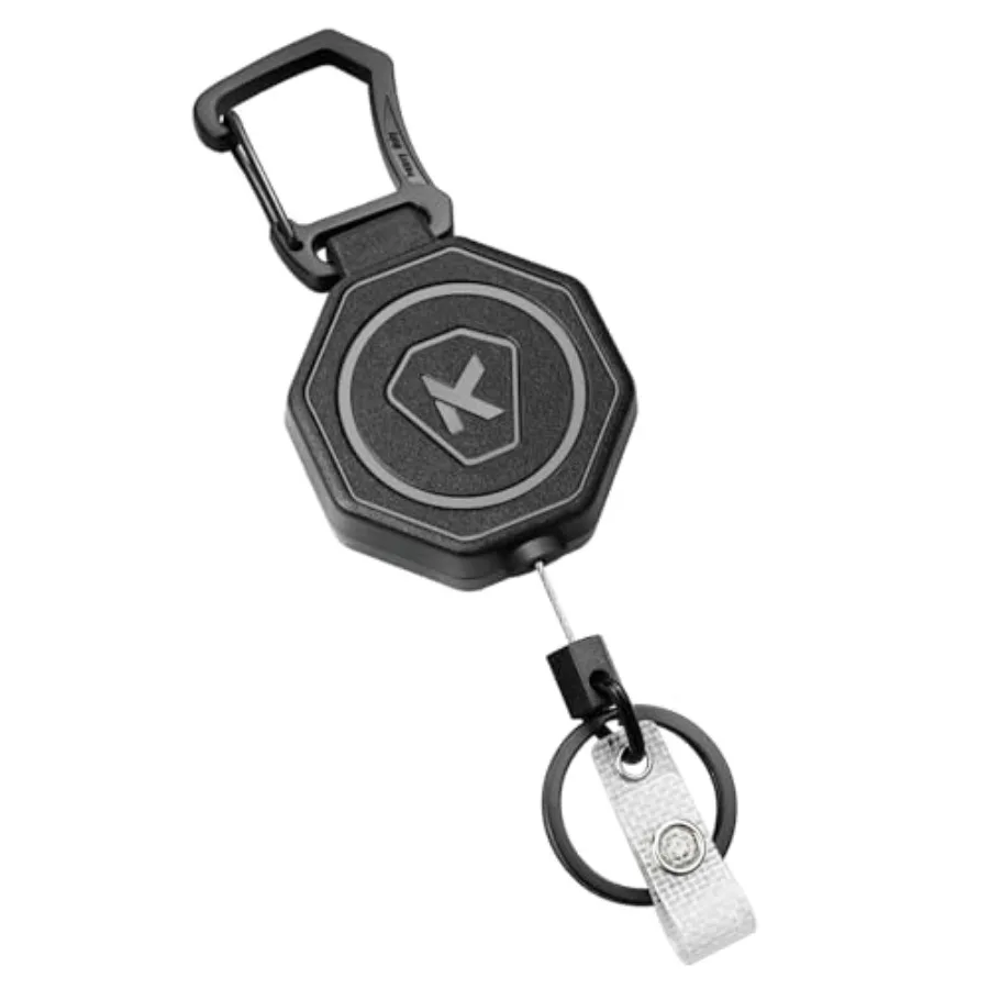 1 Pack Heavy Duty Retractable Keychain Clip Carabiner Badge Reel Holder Key Reel With 31.1