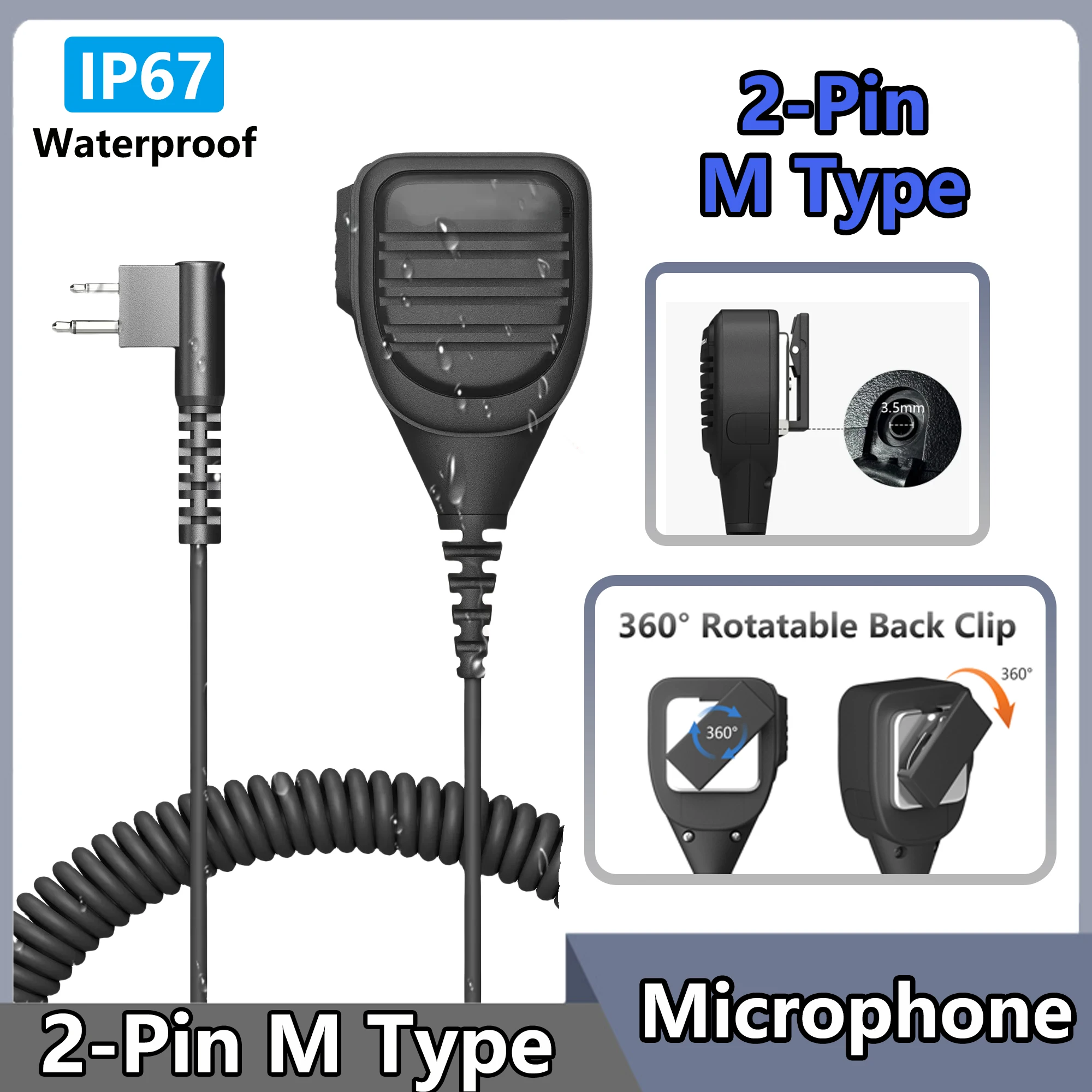 2-Pin M Type Microphone Speaker Walkie Talkie Handheld Mic Compatible with Motorola CP88 GP308 GP68 GP88 XTN446 Two Way Radios