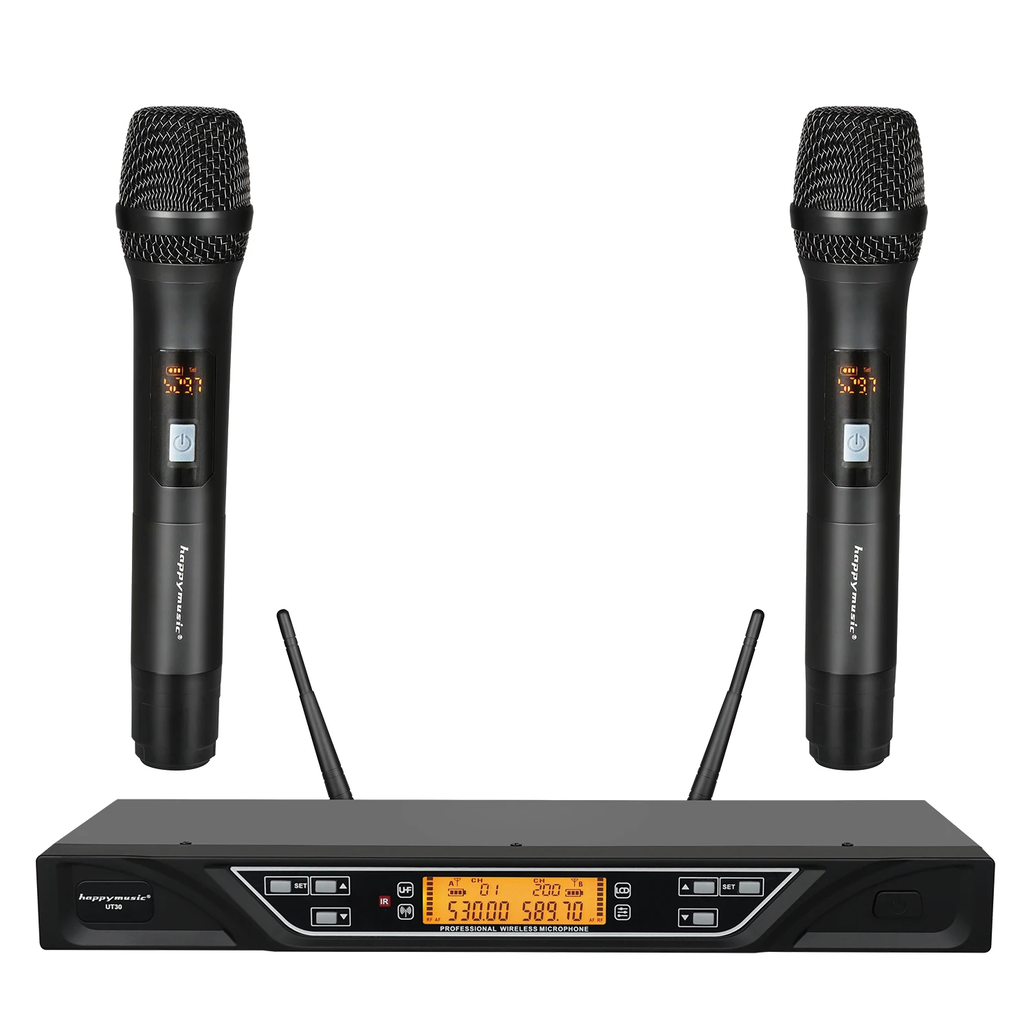 

UT30 Professional UHF Wireless Microphone Dual Channel System 200 Frequencies 100M for Stage Party