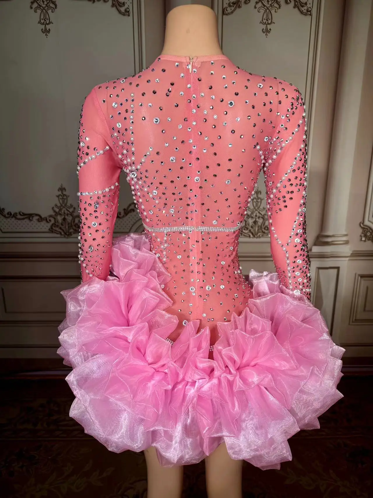 Multi-color Rhinestone Chain Slit Mini Dress Women Evening Party Birthday Prom Sexy Fashion Short Outfit Singer Dance Stage Wear