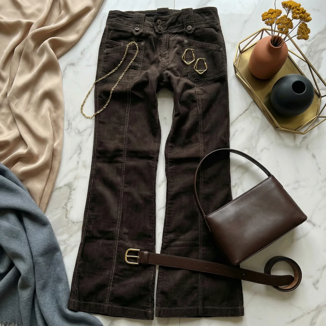 Y2K Harajuku Retro Brown Wide Leg Flare Jeans Womens Low Rise Multi Pocket Cargo Jeans Gothic Casual Fashion Sexy Slim Fit Jeans Y2K Harajuku Retro Brown Wide Leg Flare Jeans Womens Low Rise Multi Pocket Cargo Jeans Gothic Casual Fashion Sexy Slim Fit Jeans