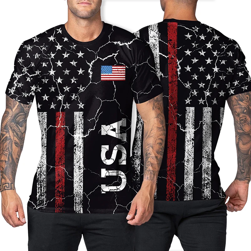 

Independence Day Men T-Shirt Flag Pattern Tees Short Sleeved Tops Summer Streetwear 3D Printing Outfit Casual Male Clothing