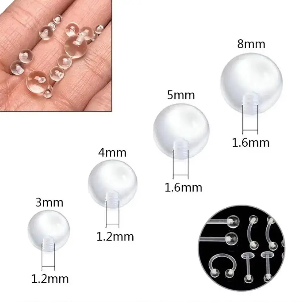 100pcs Transparent Replacement Spare Balls Labret Barbell Bar Piercing Attachments DIY Body Piercing Jewelry For Men and Women