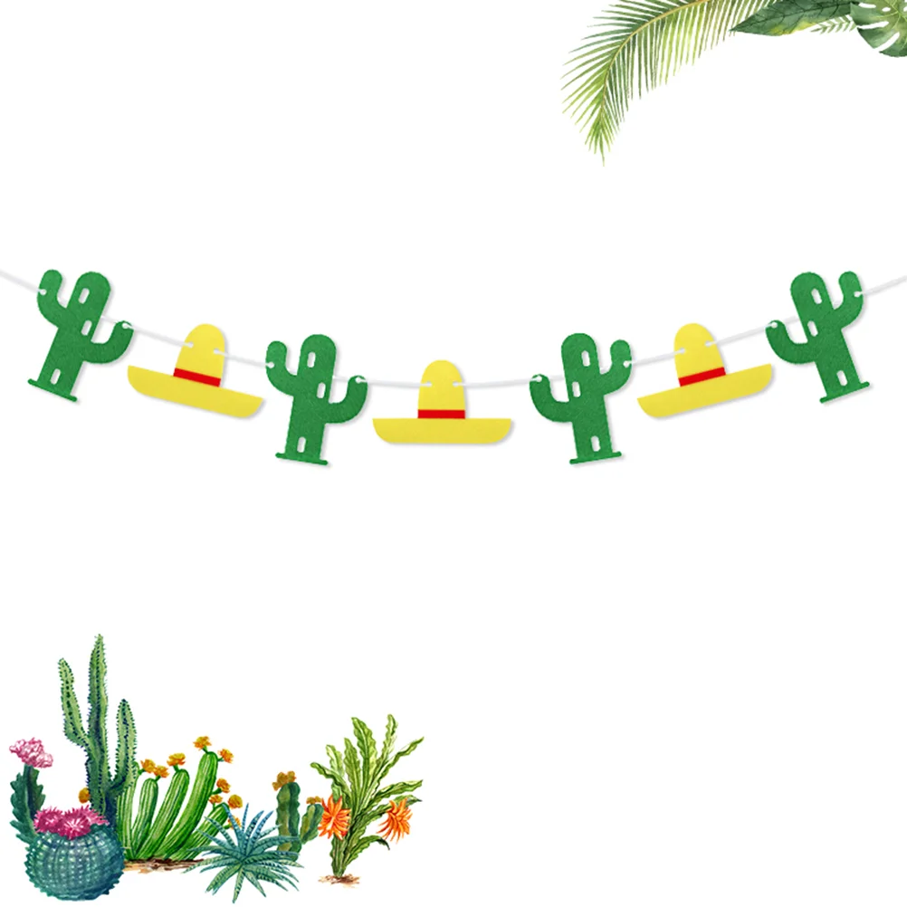 2 Sets Fashion Flower Garlands Cinco De Mayo Party Decor Cactus Patterned Bunting