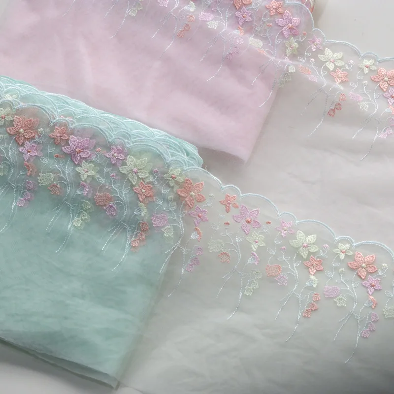1 Yard Pink Embroidered Lace Trim Net Embroidery Lace Fabric Mesh DIY Lace Sewing Fabric Bra Crafts for Needle Work 18cm
