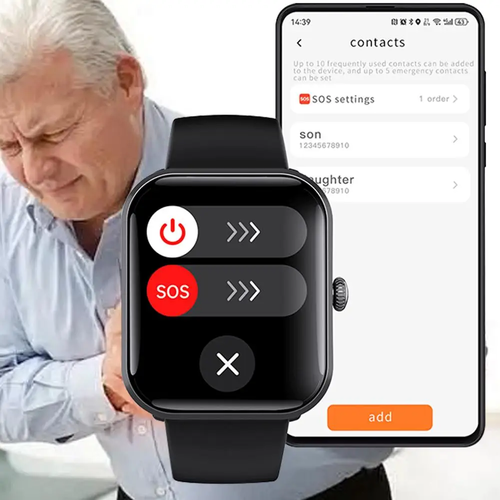 ساعات ذكية للنساء/الرجال، ساعة ذكية لهواتف أندرويد ومتوافقة، ساعات اللياقة البدنية مقاس 1.9 بوصة، مراقب معدل ضربات القلب/النوم T0E2
