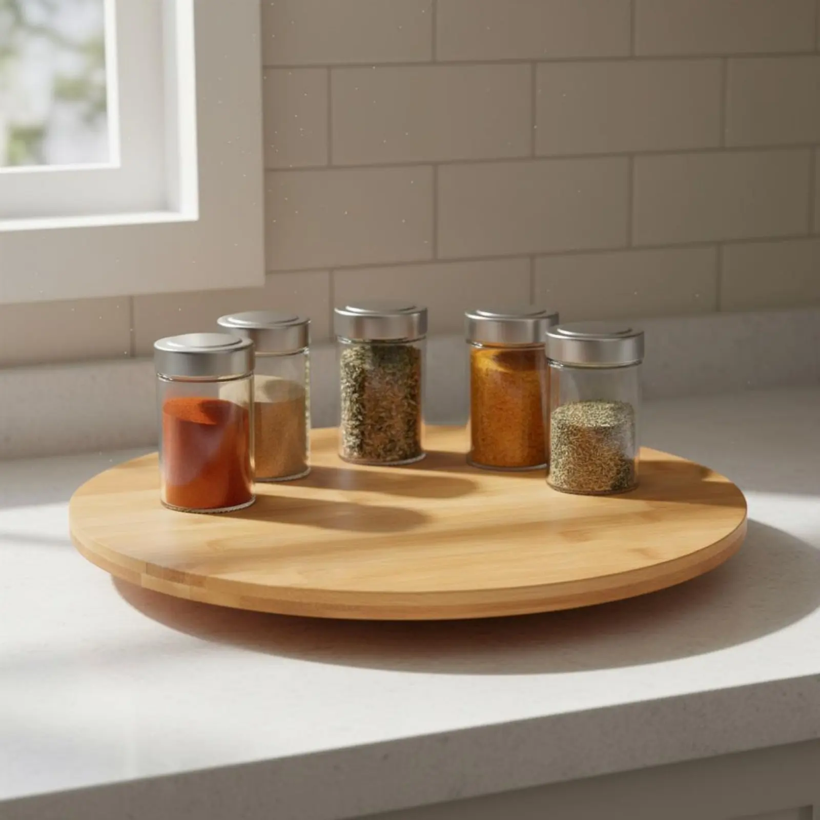 Bamboo Rotating Tray Sturdy Rotating Seasoning Organizer Seasoning Organizer Turntable Natural Wood Round Rotating Tray No