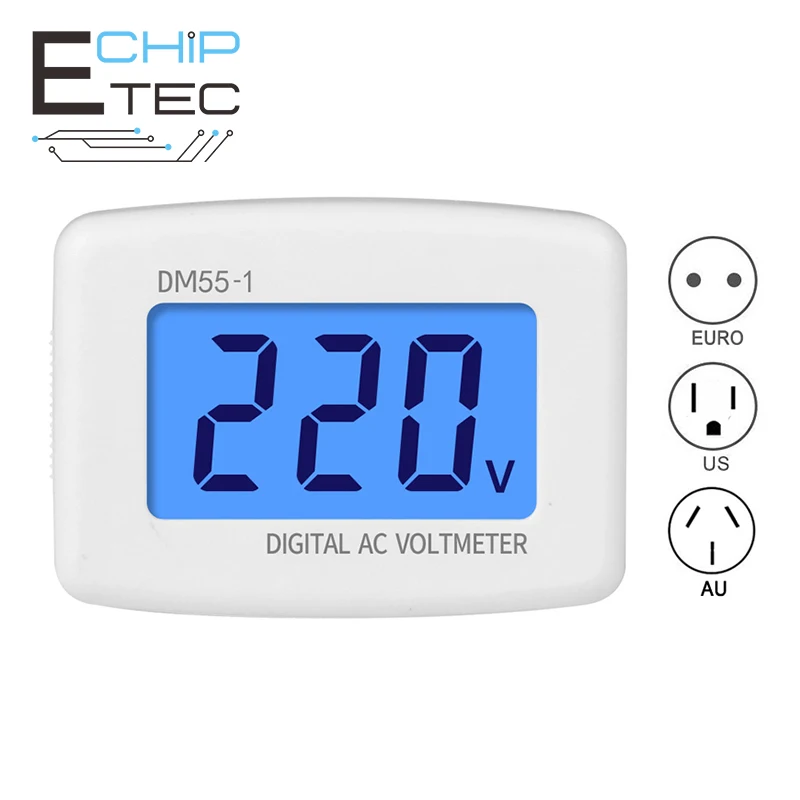 

DM55-1 AC 80-300V Digital Voltmeter EU US Plug Voltmeter Socket Voltage Tester LCD Display Voltage Meter 110V-220V
