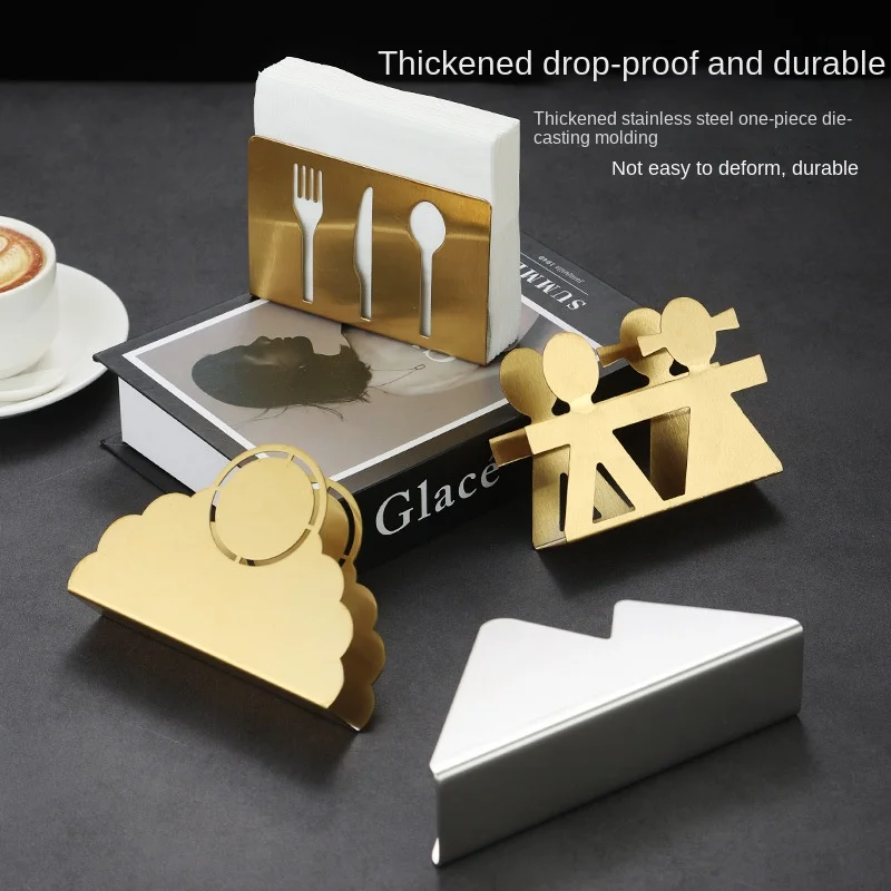 Golden Stainless Steel Toilet Paper Holder Western Restaurant Hotel Napkin Holder Square Towel Seat Dining Table Vertical Tissue