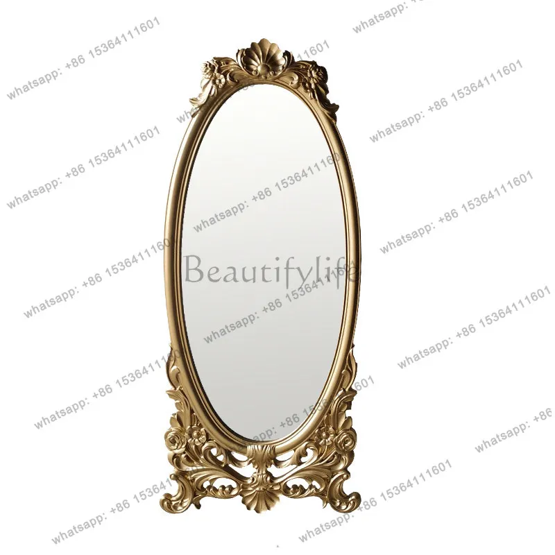 French engraved full-length mirror cloakroom cream style ins retro full-length mirror