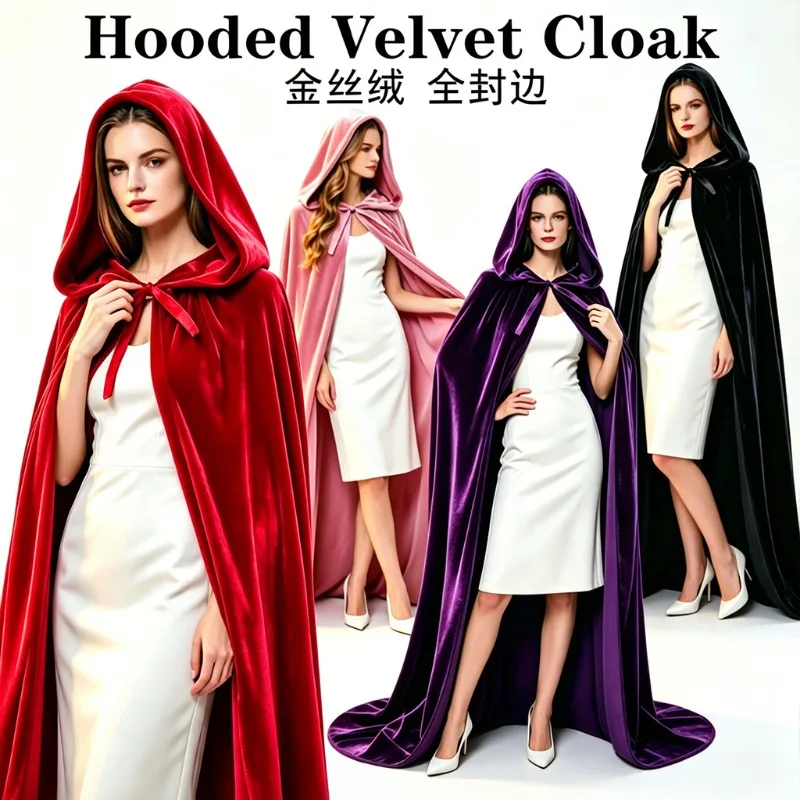 2026 Velvet Hooded Cloak Kids Halloween Cosplay Costume Party Dress Up Robe New