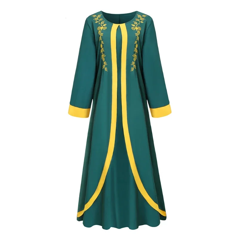 

Embroidered Long Dress Muslim Women Green Dress Middle East Dubai Abaya Türkiye Kaftan Islamic Clothing Women Arab Vestido