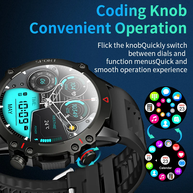 1.53 Cal HD Bluetooth Call Smart Watch męski nadajnik sportowy Fitness Monitor pracy serca IP67 wodoodporny Smartwatch dla mężczyzn z systemem Android + IOS