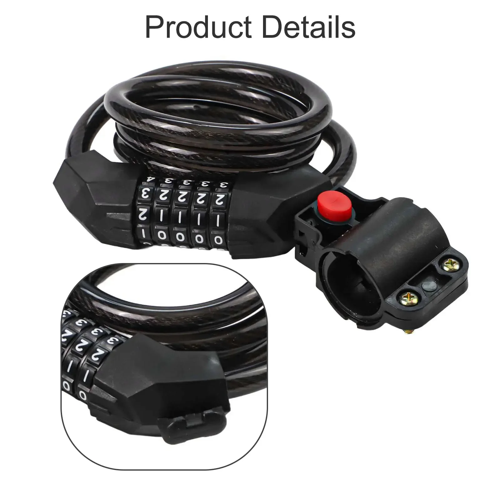 Heavy-Duty Bike Lock With 5-Digit Code Steel Cable Waterproof Anti-theft Bicycle Password Lock Cycling Security Accessories
