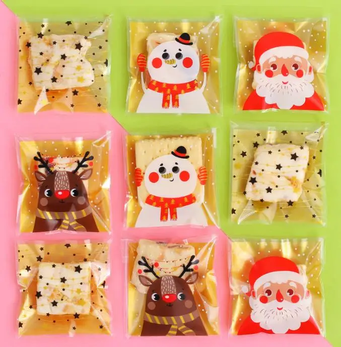 

50 шт. рождественские прозрачные самоклеящиеся пакеты для хранения конфет, печенья, выпечки, праздничных украшений и подарочной упаковки