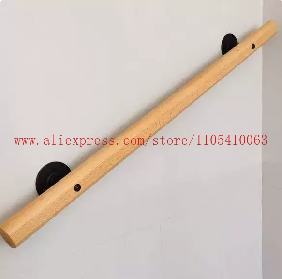 1PCS  Minimalist Stair Handrail, Anti-Slip Solid Wood & Iron Balustrade Wall-Mounted Safety Railing for Indoor Loft Villa Decor