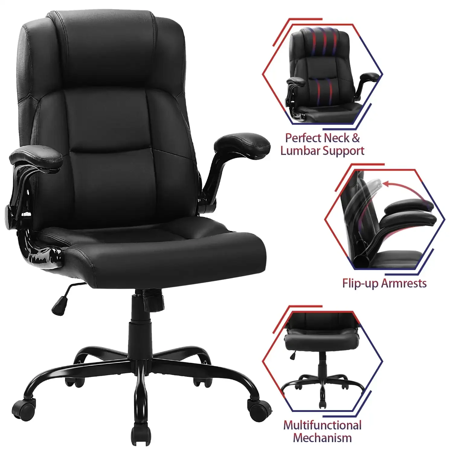 AJUNION High Back Executive Leather Chair 400LBS Wide Seat Ergonomic Lumbar Back Support Task Chair Executive Office Chair