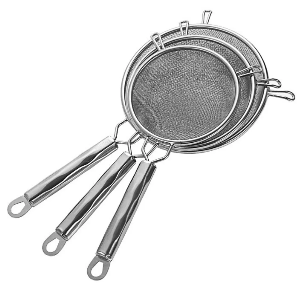 

Double Fine Mesh Food Strainer Colander Stainless Steel 12 14 16cm Fine Mesh Strainer Easy to Clean Rust-Proof Tea Strainer
