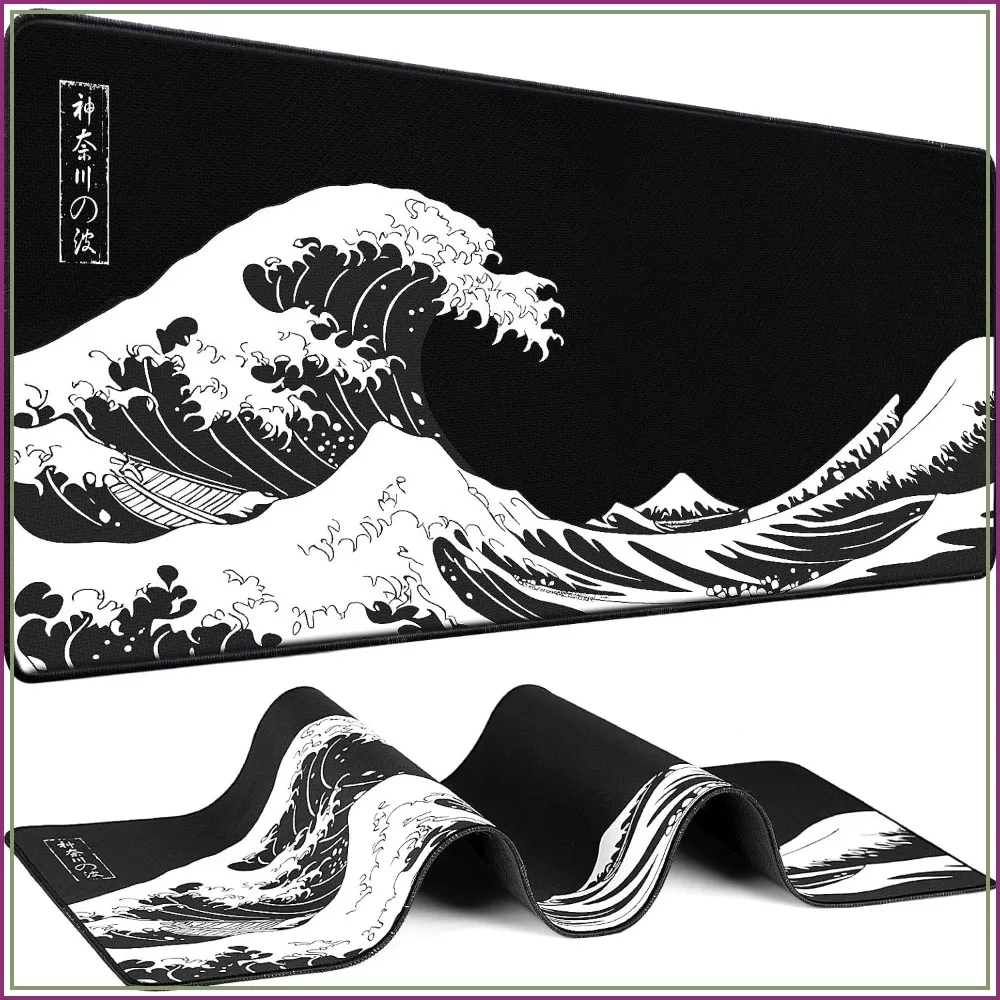 

Large Mouse Pad for Desk, Japanese Wave Design, Non-Slip Base, 31.5x11.8in, for Gaming Office Home