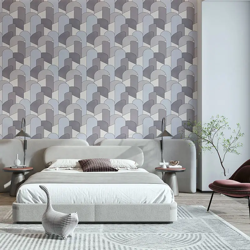 Modern Abstract Irregular Curve Geometric Wallpaper 3D Embossed Non Adhesive Splicing Wall Covering Paper for Cafe Hotel Home