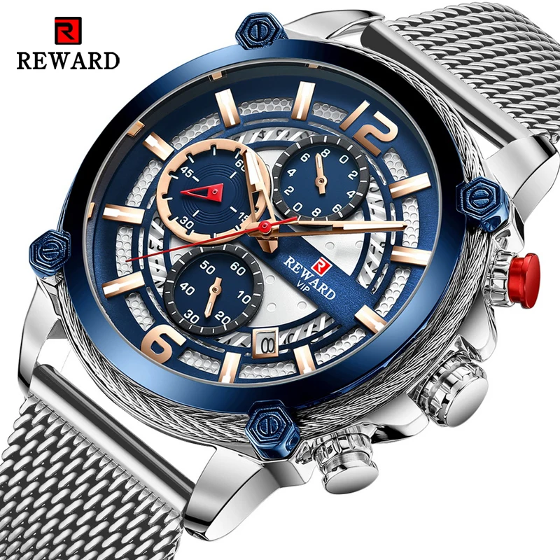 REWARD Mens Watches New Top Brand Luxury Casual Quartz Men Watch Sport Waterproof Full Steel Chronograph Man Military Clock