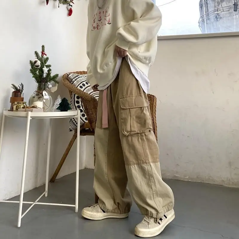 HOUZHOU Baggy Schwarz Cargo Hosen für Männer Khaki Cargo Hosen Männlichen Vintage Lose Beiläufige Herbst Japanischen Street Hip Hop Retro