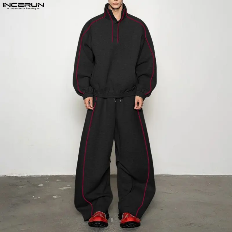 

Men Sets Patchwork Color-block Long Sleeve Hoodies & Pants Two Pieces Sets INCERUN Streetwear Loose Workout Men's Casual Suits