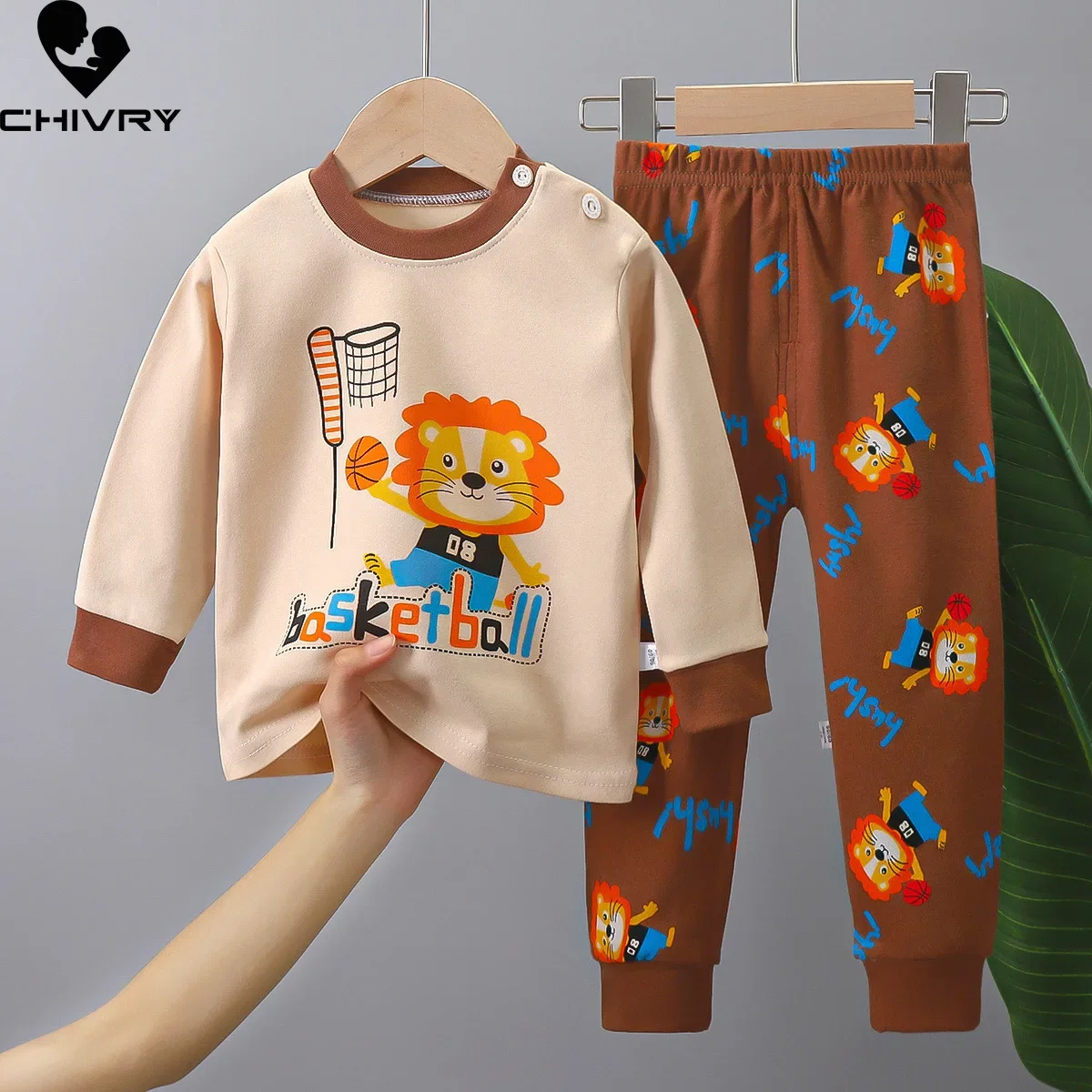 Pijamas cálidos de otoño para niños y niñas, camiseta de manga larga con dibujos de dinosaurios y pantalones, conjuntos de ropa para niños pequeños,