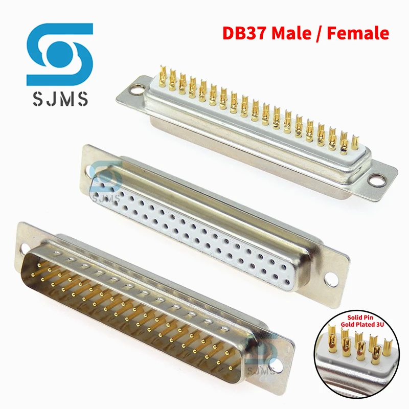 

1PCS Gold Plated Solid Pin DB37 Plug jack socket adapter D-Sub Connectors 37 Pin Male Female Mount serial port DP37 Solder Type