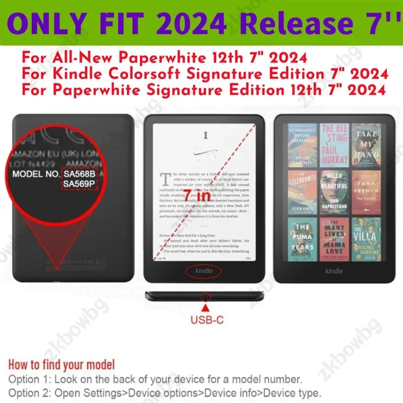 2024 Case for Kindle Paperwhite 12th Gen Colorsoft Signature Edition 12th 2024 Release 7'' SA568B SA569P Ebook Smart Cover
