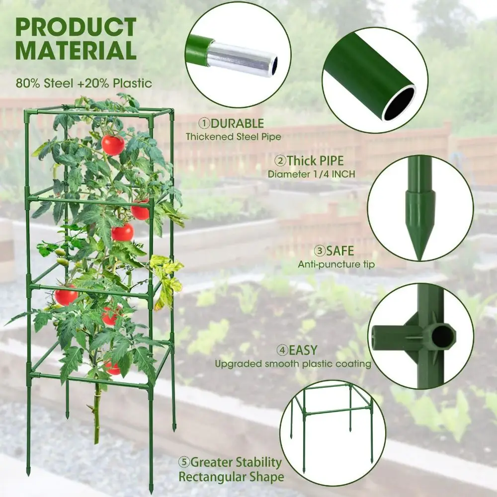 Durable Plant Climbing Trellis Heavy-Duty Steel Space-Saving Tomato Cages Stackable Stakes Easy Assembly Plant Support