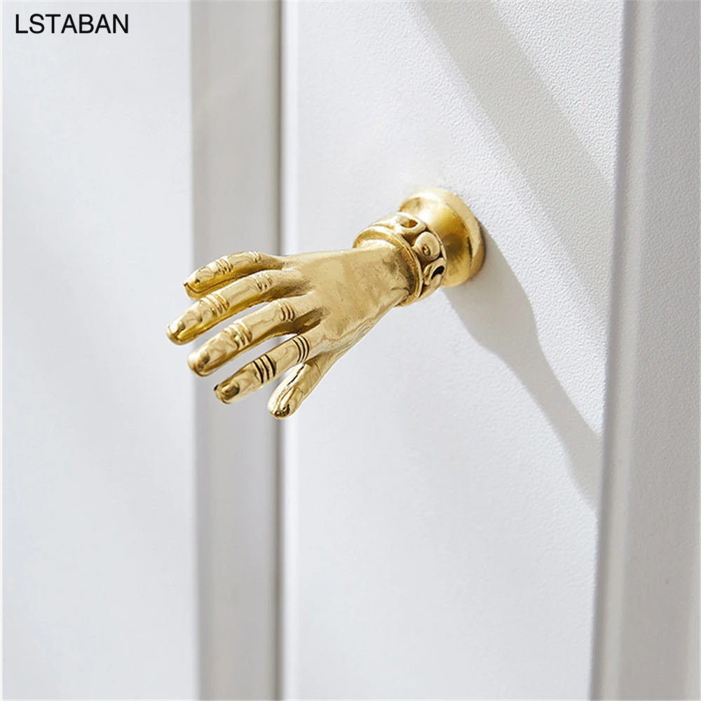 Luxury Pure Copper Cabinet Door Handle Creative Animal Palm Fist Drawer Pull Simple Gold Kitchen Cabinet Knob Furniture Handle