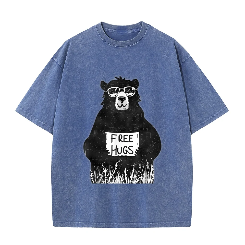 Graphic Tee Free Hugs From Grizzly Bear T-Shirt Men's Oversize Short Sleeve Multi Color Free Shipping Clothes 4XL Tops For Man