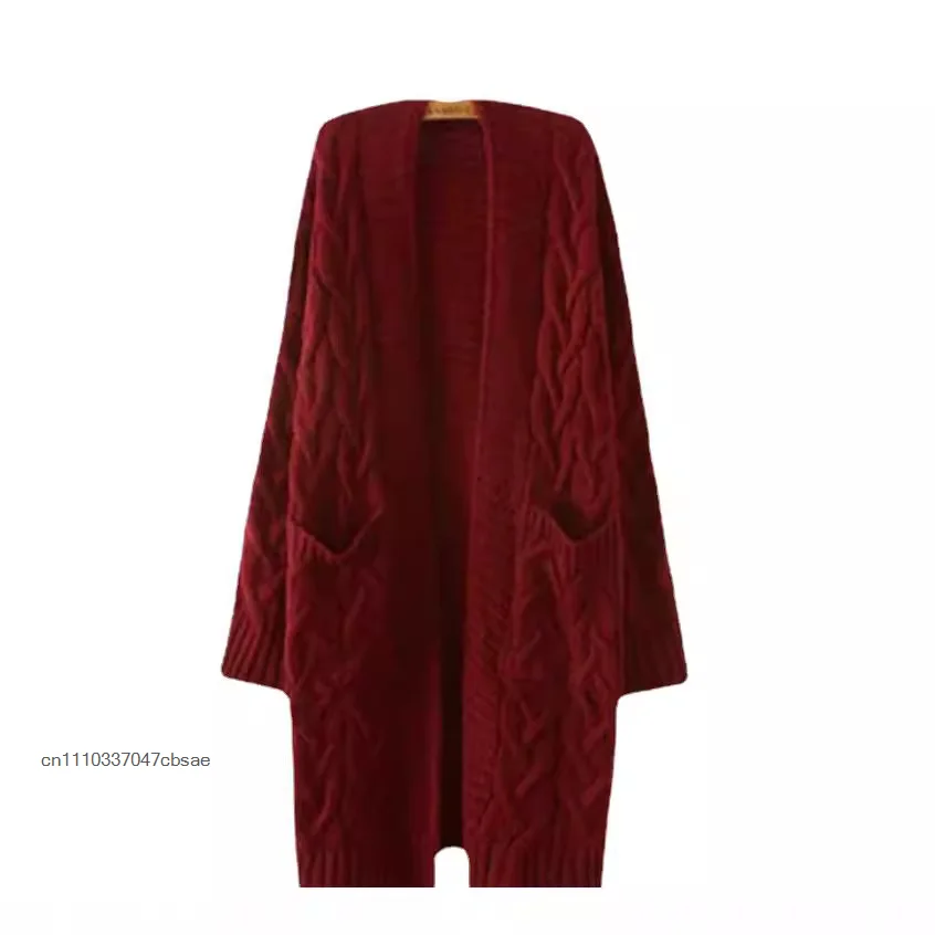 Women's Chunky Cable Knit Duster Cardigan Open Front Longline Sweater With Pockets Casual Wear European Style Knitted Jacket