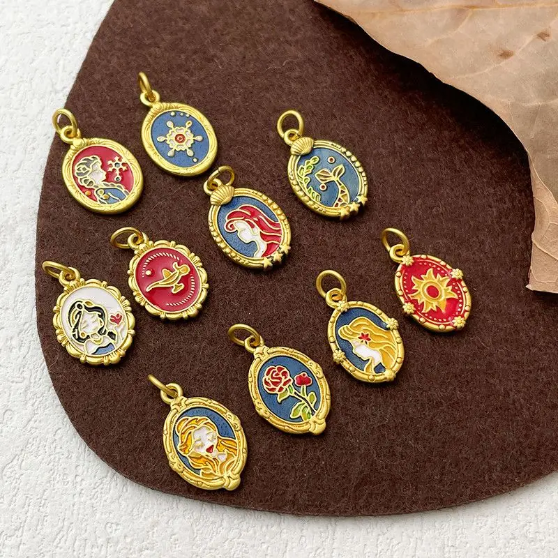 

Disney Snow White Aisha Jasmine Ariel Snow White Pendant Double-sided Pendant Necklace Bracelet Jewelry Girls Birthday Gift