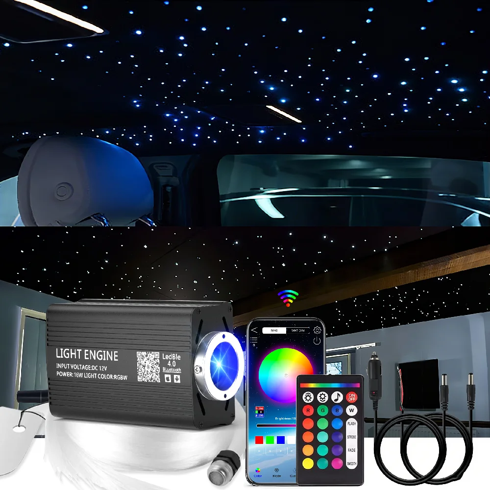 

16W Fiber Optic Atmosphere Lights Star Ceiling Light Kit APP Control for Car & Home,24key Musical Remote Control Car Styling DIY